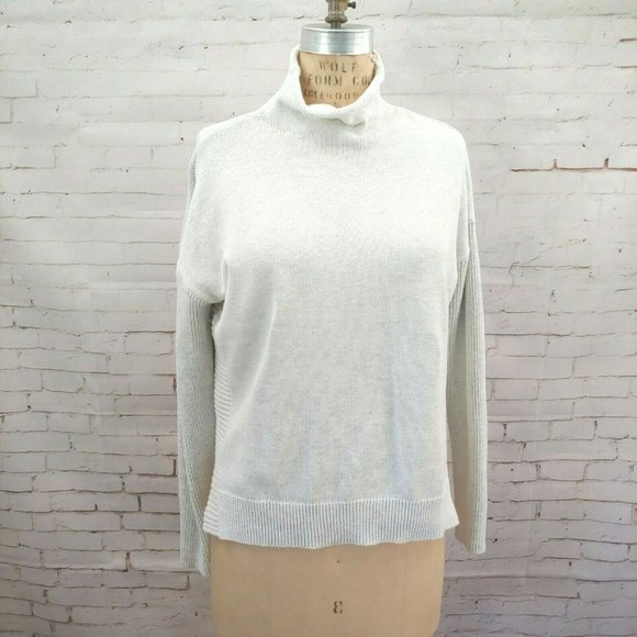 Tahari Sweaters - Tahari Beige Light Grey Mock Neck High Low Knit Sweater Women Size Medium M